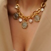 Handmade Design Gold Plated Brass Necklace With Coin Desing