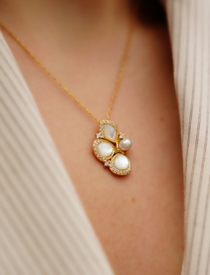 Handmade Design Mother of Pearl Stone Silver Necklace