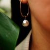 Handmade Design Pearl Gold Plated Silver Earrings