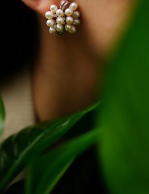 Handmade Design Gold Plated Silver Earrings with Pearl