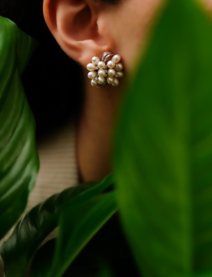 El Yapımı Buket Tasarımlı İncili Altın Kaplama Gümüş Küpe