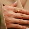 Handmade Design Gold Plated Brass Ring with Moon Stone
