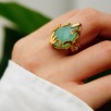 Handmade Gold Plated Brass Ring With Aqua ChalcedonyStone