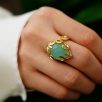 Handmade Gold Plated Brass Ring With Aqua ChalcedonyStone