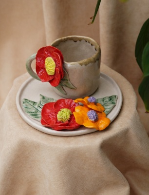 Handmade Design  Flower Ceramic Mug Set