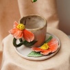 Handmade Design  Big Flower Ceramic Mug Set