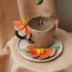 Handmade Design  Big Flower Ceramic Mug Set