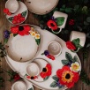 Handmade Design Red Flower Ceramic Turkish Coffee Set