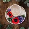 Handmade Design Red Flower Ceramic Turkish Coffee Set