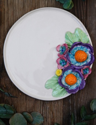 Handmade Design  Flower Ceramic Large Size Plate