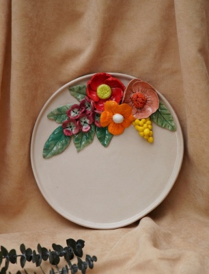 Handmade Design Red Flower Ceramic Plate
