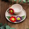 Handmade Orange Flowers Design Ceramic Turkish Coffee Set