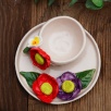 Handmade Orange Flowers Design Ceramic Turkish Coffee Set