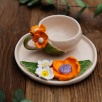 Handmade Orange  Flower Design Ceramic Cup Set