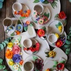 Handmade Orange  Flower Design Ceramic Cup Set