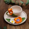 Handmade Orange  Flower Design Ceramic Cup Set