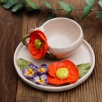 Handmade Orange Flower Design Ceramic Cup Set
