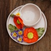 Handmade Orange Flower Design Ceramic Cup Set