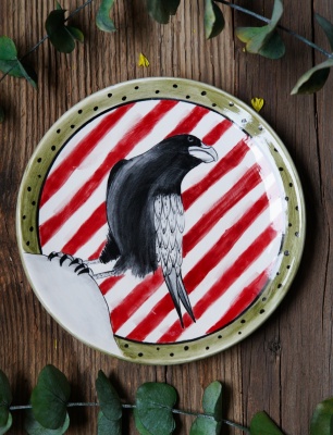 Handmade Design Tile Plate Crow