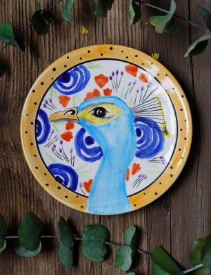 Handmade Design Tile Plate Peacock