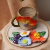 Handmade Design With Big Flowers Ceramic Mug Set