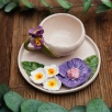 Handmade Design Ceramic Purple Flower Turkish Coffee Set
