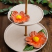 Handmade Design Orange Flower Ceramic Service Stand Two Layers