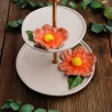 Handmade Design Orange Flower Ceramic Service Stand Two Layers
