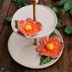 Handmade Design Orange Flower Ceramic Service Stand Two Layers