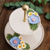 Handmade Design Blue Flower Ceramic Service Stand Two Layers