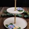 Handmade Design Blue Flower Ceramic Service Stand Two Layers