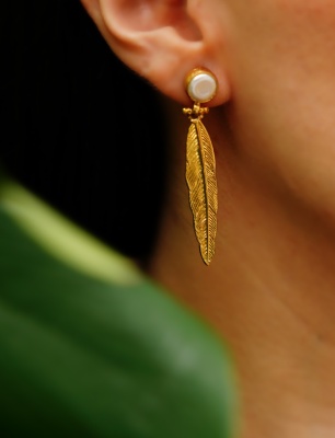 Handmade Gold Plated Brass Earrings with Pearl