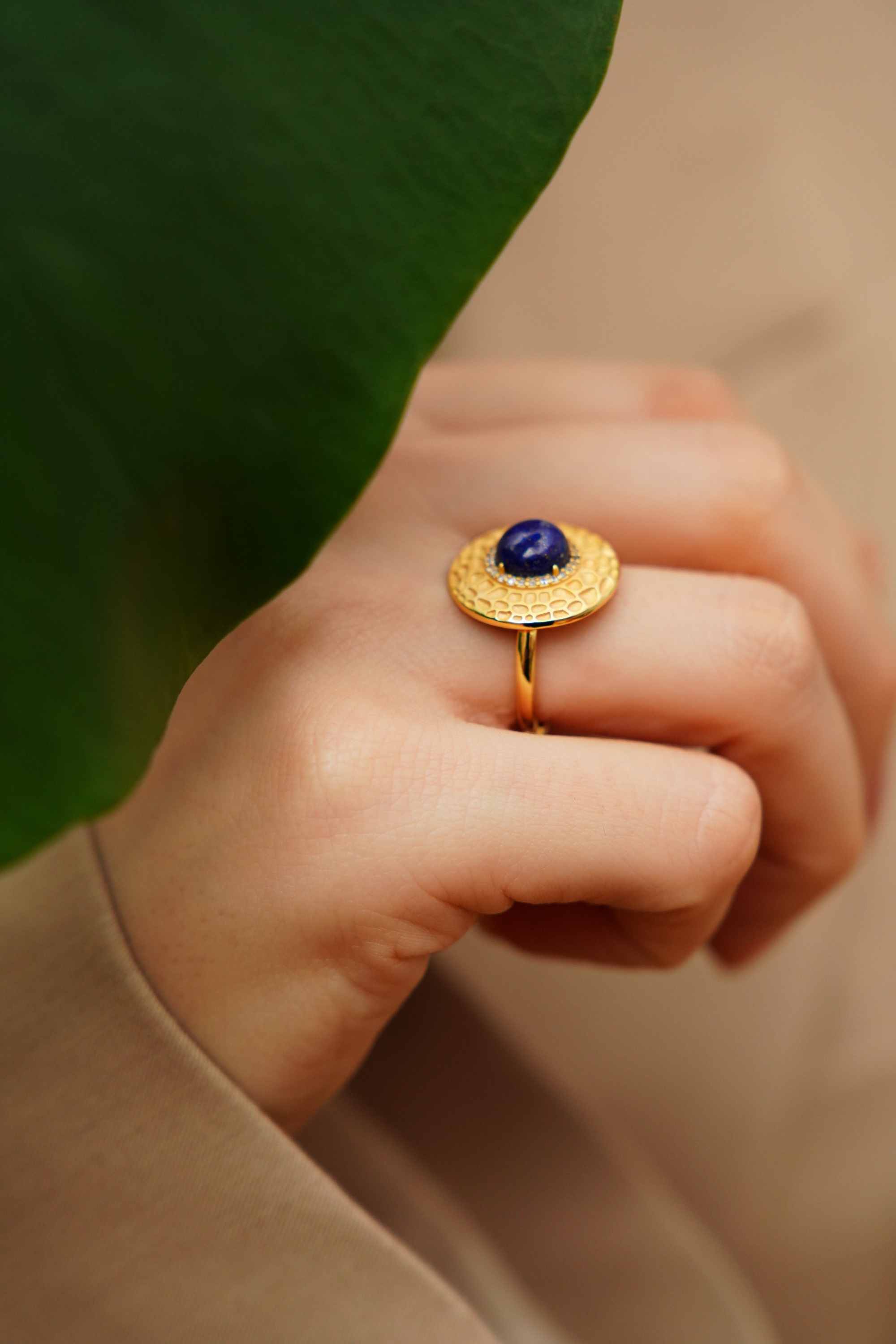 El Yapımı Lapis Lazuli Taşlı Gümüş Yüzük