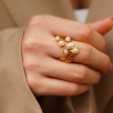 Handmade Gold Plated Brass Ring with Pearls