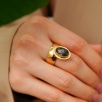 Handmade Gold Plated Brass Ring With Labradorite Stone
