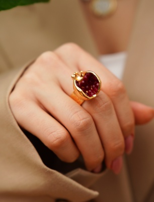 Handmade Design Pearl Gold Plated Brass Ring