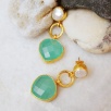 Handmade Design Gold Plated Brass Earrings with Pearl and Aqua Chalcedony Stones