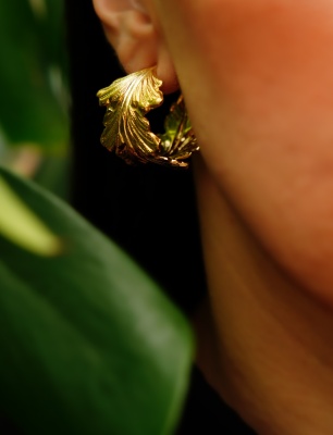 Handmade Leaf Design Gold Plated Brass Earrings