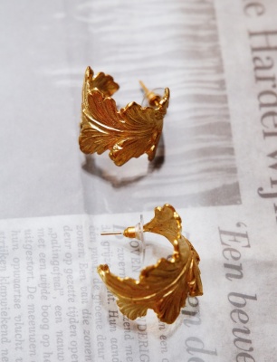 Handmade Leaf Design Gold Plated Brass Earrings