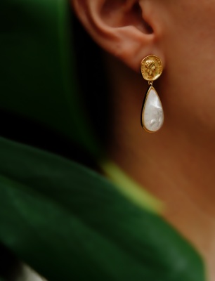 Handmade Gold Plated Silver Earrings with Mother of Pearl