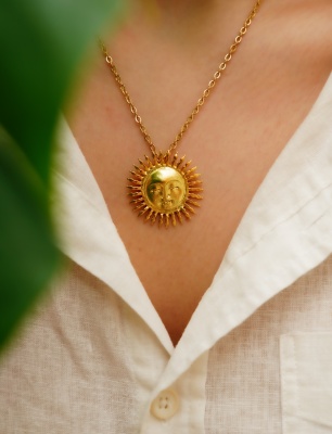Handmade Gold Plated Sun Desing Brass Necklace