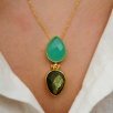 Handmade Gold Plated Brass Necklace with Labradorite and Aqua Chalcedony Stone