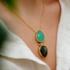 Handmade Gold Plated Brass Necklace with Labradorite and Aqua Chalcedony Stone