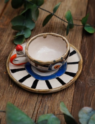 Handmade Design Ceramic Turkish Coffee Set Evil Eye