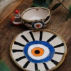 Handmade Design Ceramic Turkish Coffee Set Evil Eye