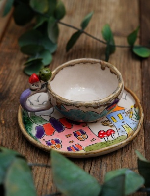 Handmade Design Ceramic Turkish Coffee Set Garden