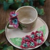 Handcraft Design Ceramic Mug Set Burgundy Flowers