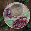 Handcraft Design Ceramic Mug Set Burgundy Flowers