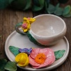 Handmade Design Ceramic 3 Floral Turkish Coffee Set
