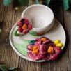 Handmade Design Ceramic Burgundy Flower Turkish Coffee Set